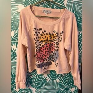 Wildfox airbrush leopard crop sweatshirt distressed style sz S pink